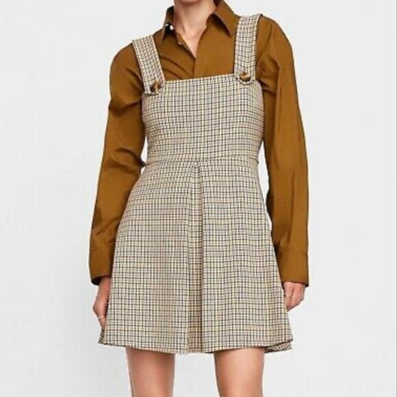 ZARA houndstooth pinafore mini dress mod schoolgirl preppy academia size S - Picture 2 of 9